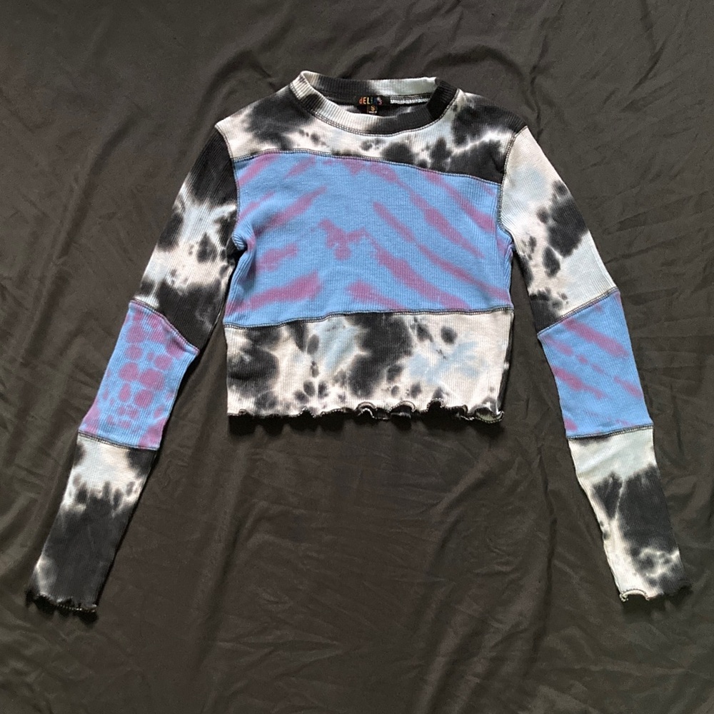 Dollskill x Delia’s Tie-Dye Patchwork Long Sleeve Crop Top Waffle Size S